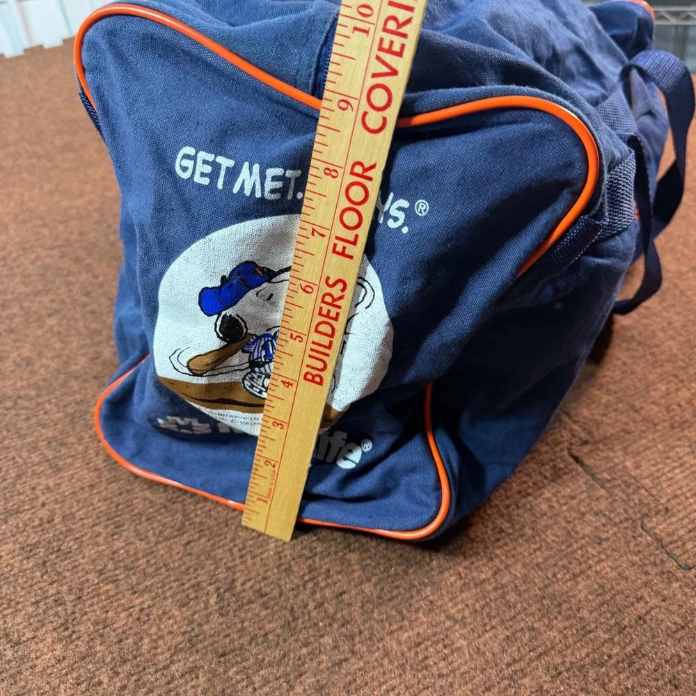 A- Vintage 1993 New York Mets Snoopy MetLife Canvas Duffel Bag Shea Stadium Navy